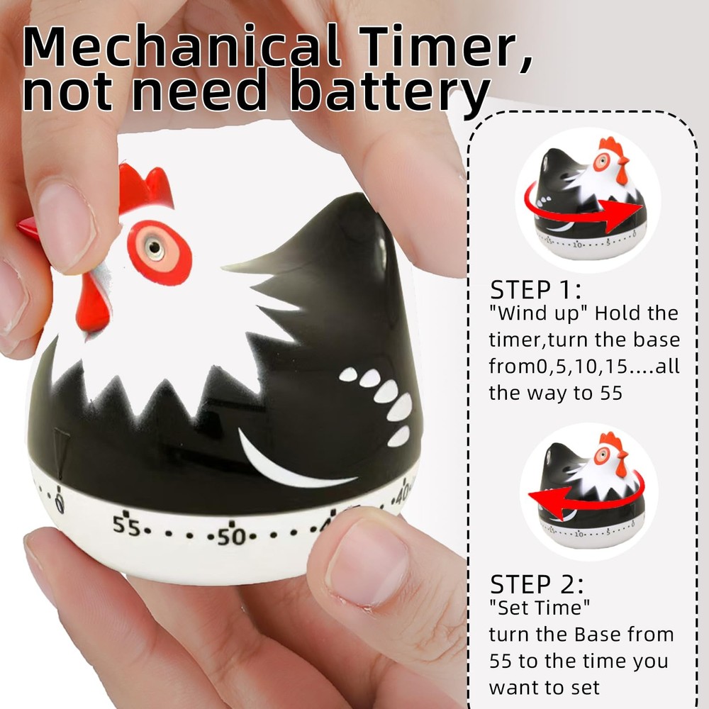 Cute Chicken-Shaped Kitchen Timer – 60-Minute Mechanical Timer for Cooking, B...