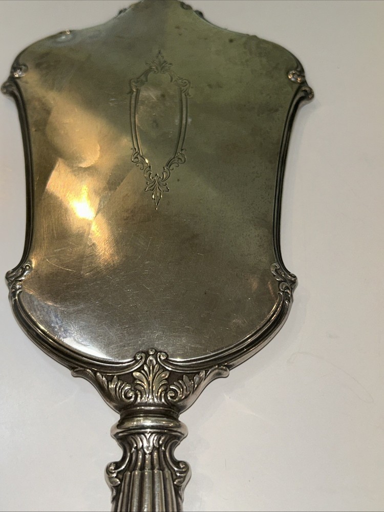 Sterling Silver Hand Mirror Webster Engine Turned Engraved WOW