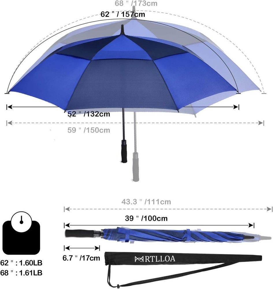 Extra Large Golf Umbrella, 54/62/68/72 Inch Automatic Open, Oversize Double C...
