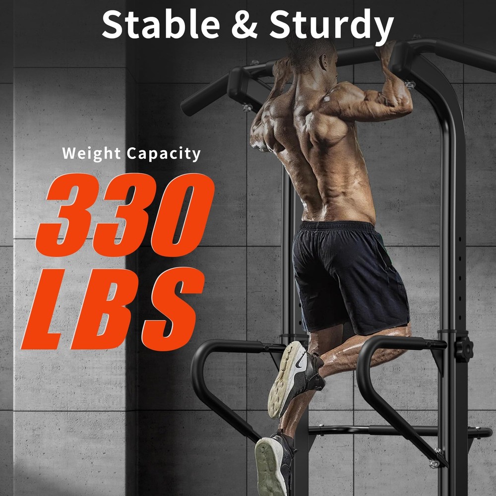 Power Tower 11 Height Adjustable Pull Up Bar and Dip Station Multi-Function S...