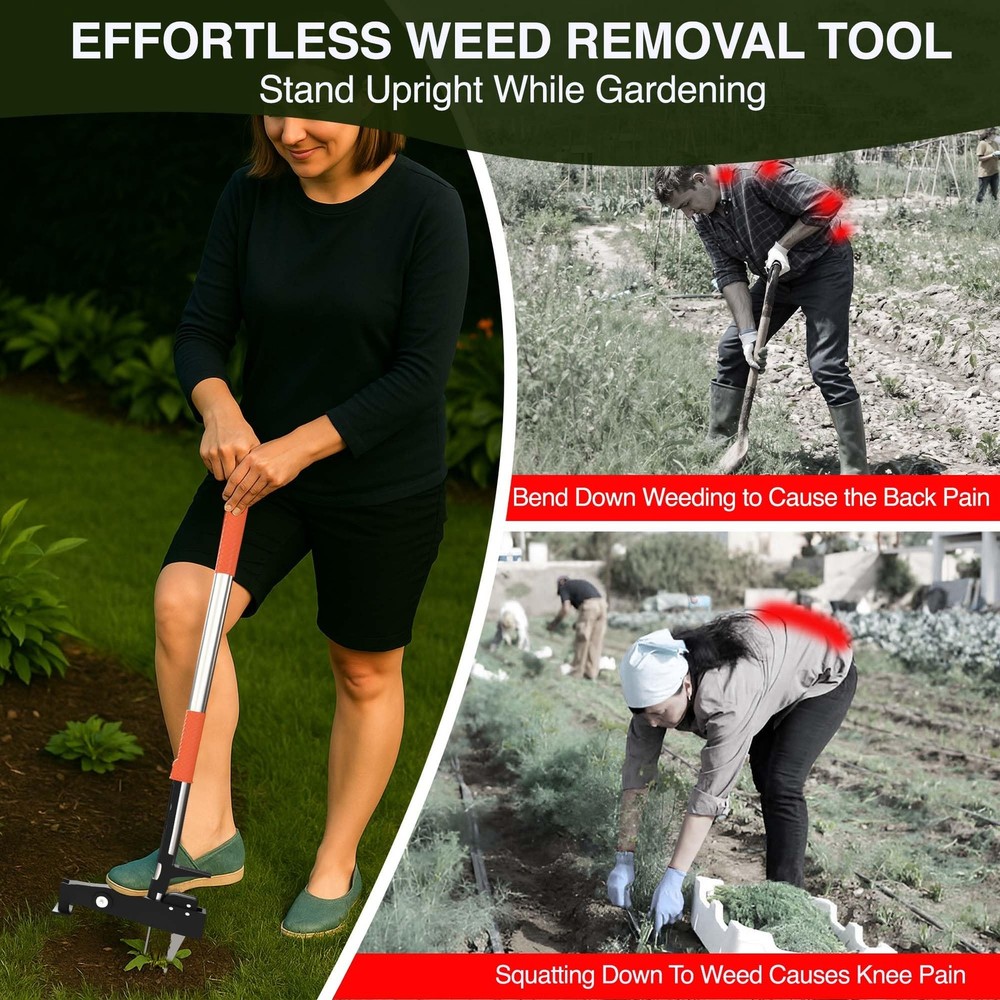 PlantSpawn Manual Stand Up Weed Puller Tool with Long Handle | Heavy orange