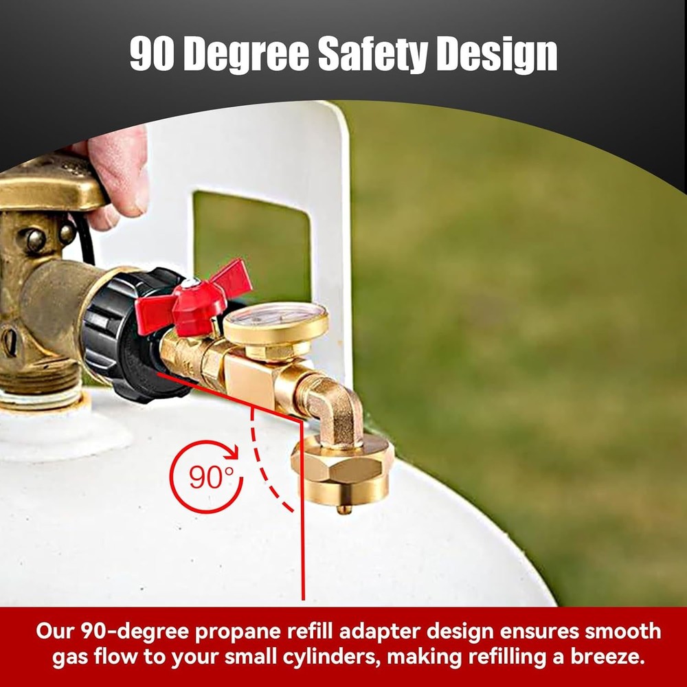Solid Brass Propane Refill Kit, 90-Deg Elbow, QCC1 with On-Off Control