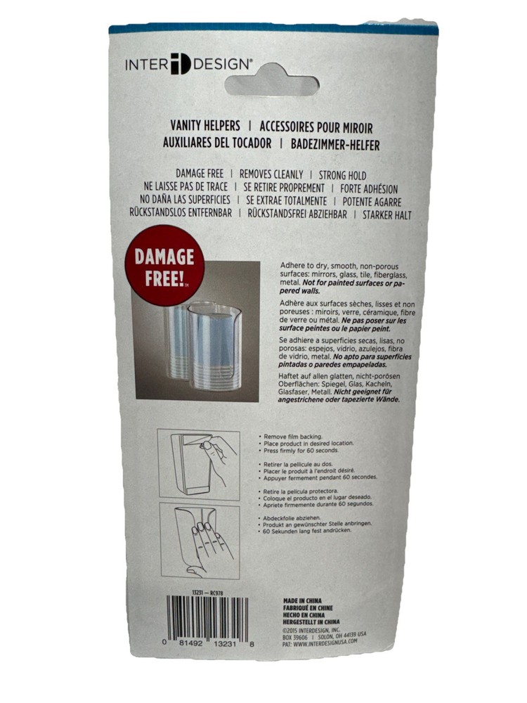 (2) InterDesign Vanity Helper Strong Hold Plastic Storage/Cup Holder With Cups