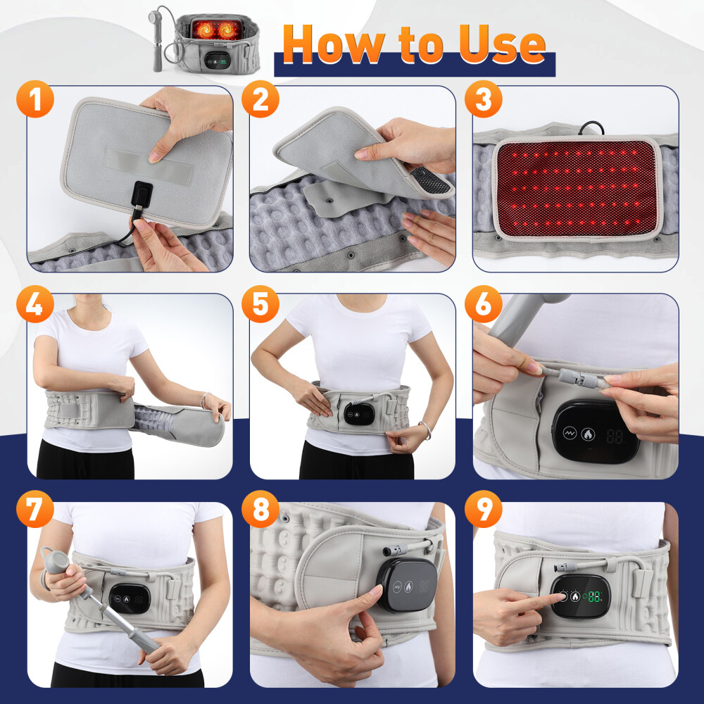 Inflatable Decompression Back Belt with Red Light Heating and Vibration Massager