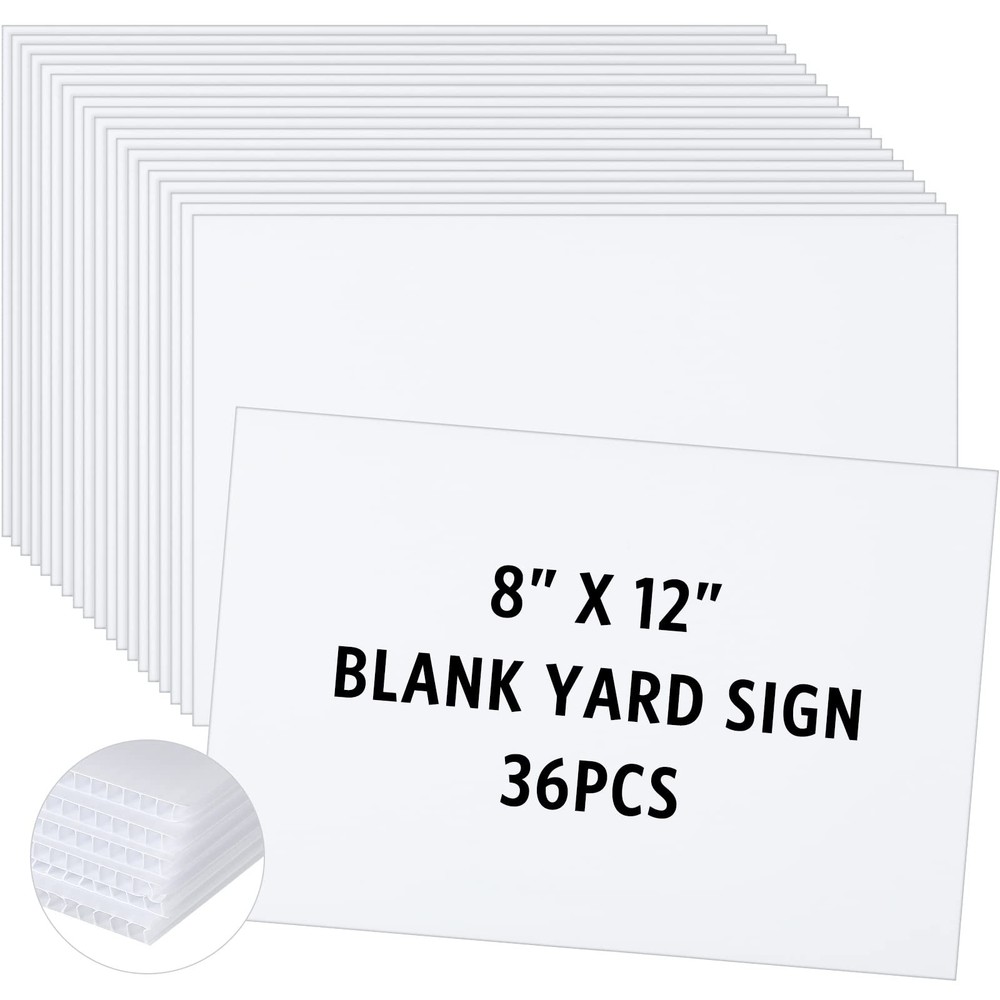 36 Pack White Corrugated Plastic Sheets 8x12 3/16 Thick Waterproof Yard Signs