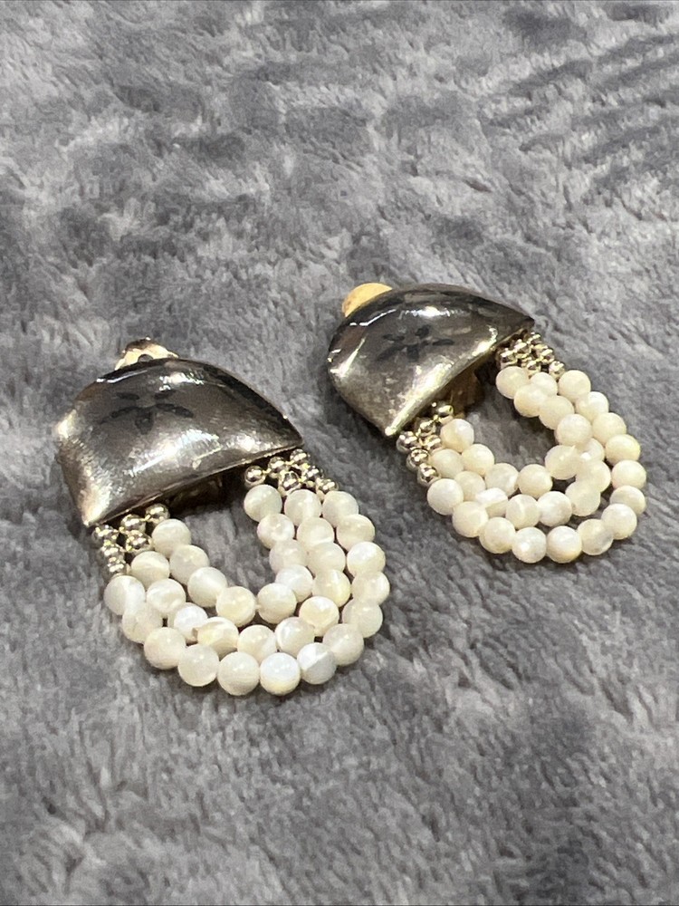 Gold Tone Clip Earrings With Gold & Multi Colored Beads