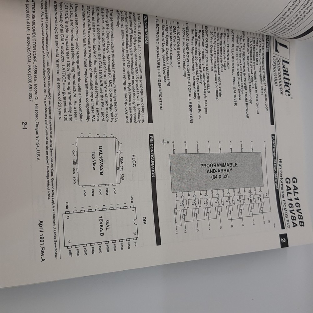 Lattice Semiconductor General Array Logic GAL Data Book 1991 & GAL Handbook 1986