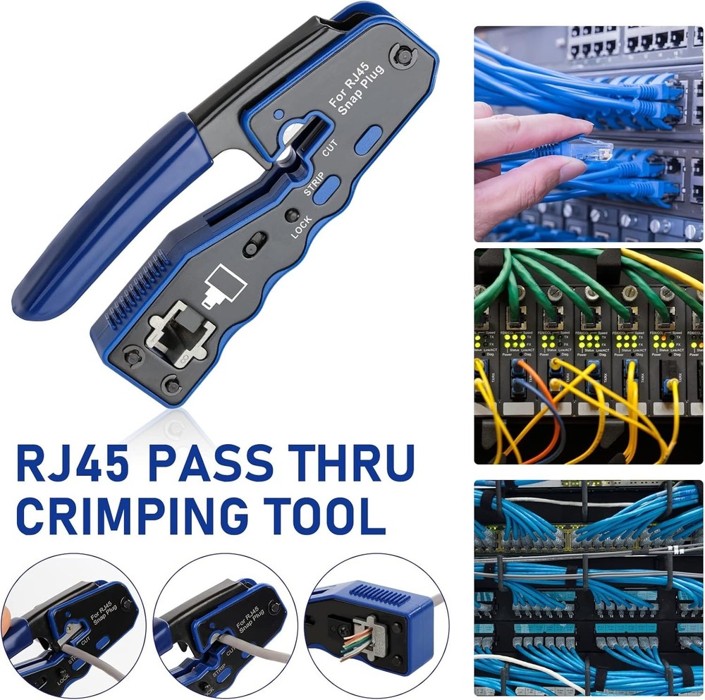 RJ45 Crimp Tool Kit with Pass Through Ethernet Crimper