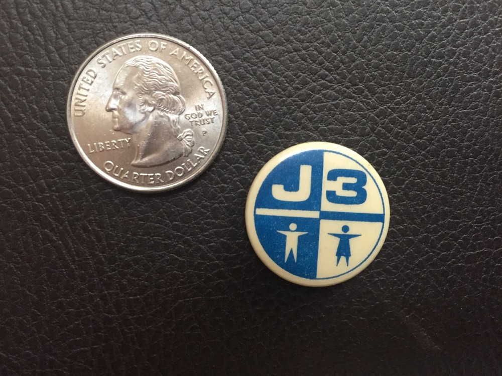 Vintage J 3 Pinback Button Made in Canada