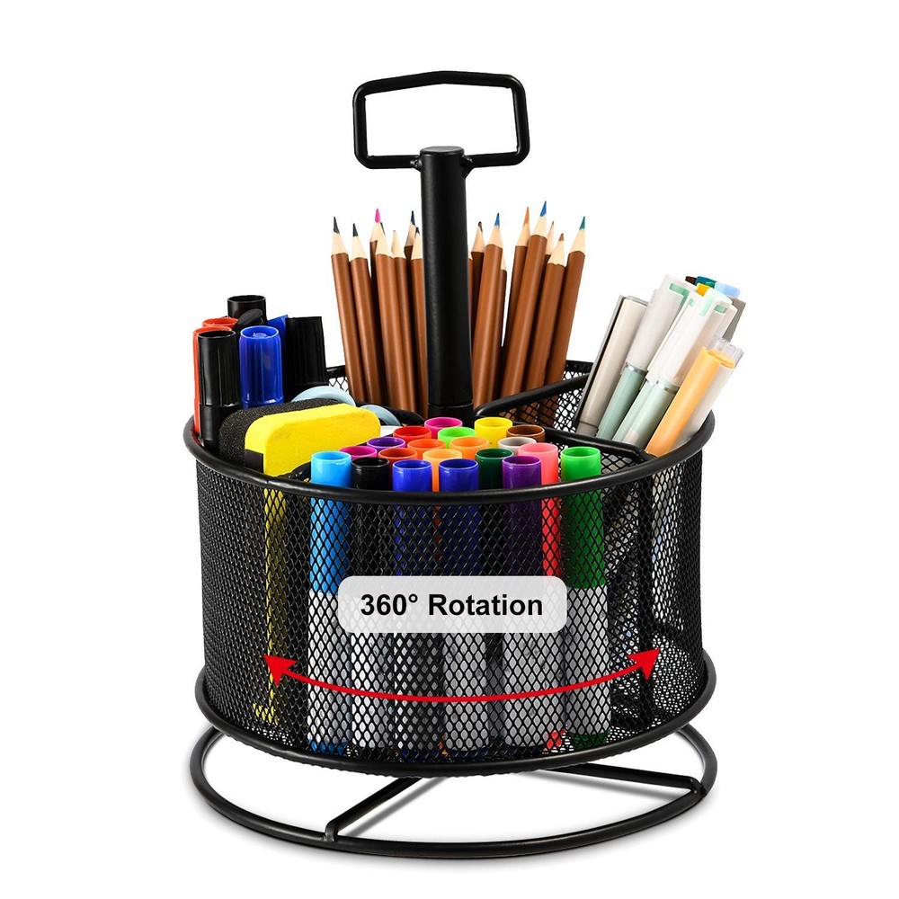 Mesh Desk Organizer, 360-Degree Rotating Multi-Functional Pen Holder, 4 Compa...