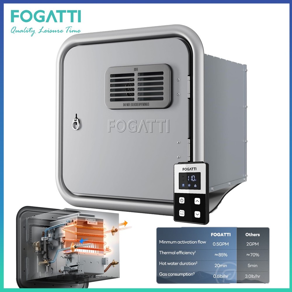 FOGATTI RV Tankless Water Heater InstaShower Ultra, 66,000 BTU 15x15 Inches Door