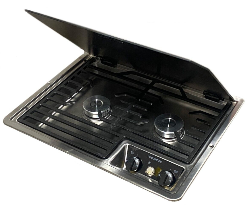Dometic D21-SECG 2 Burner Drop-In Cooktop Propane LP 12V Ignition Glass Cover