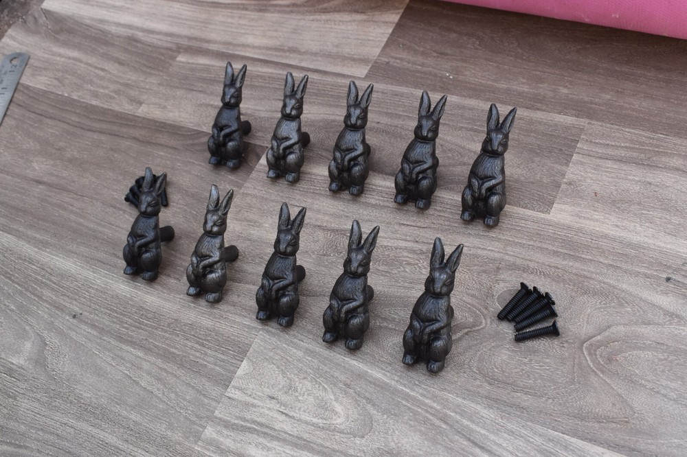 Cast Iron Knobs Rabbit cabinet drawer Vintage door handles pull rustic 10 pcs