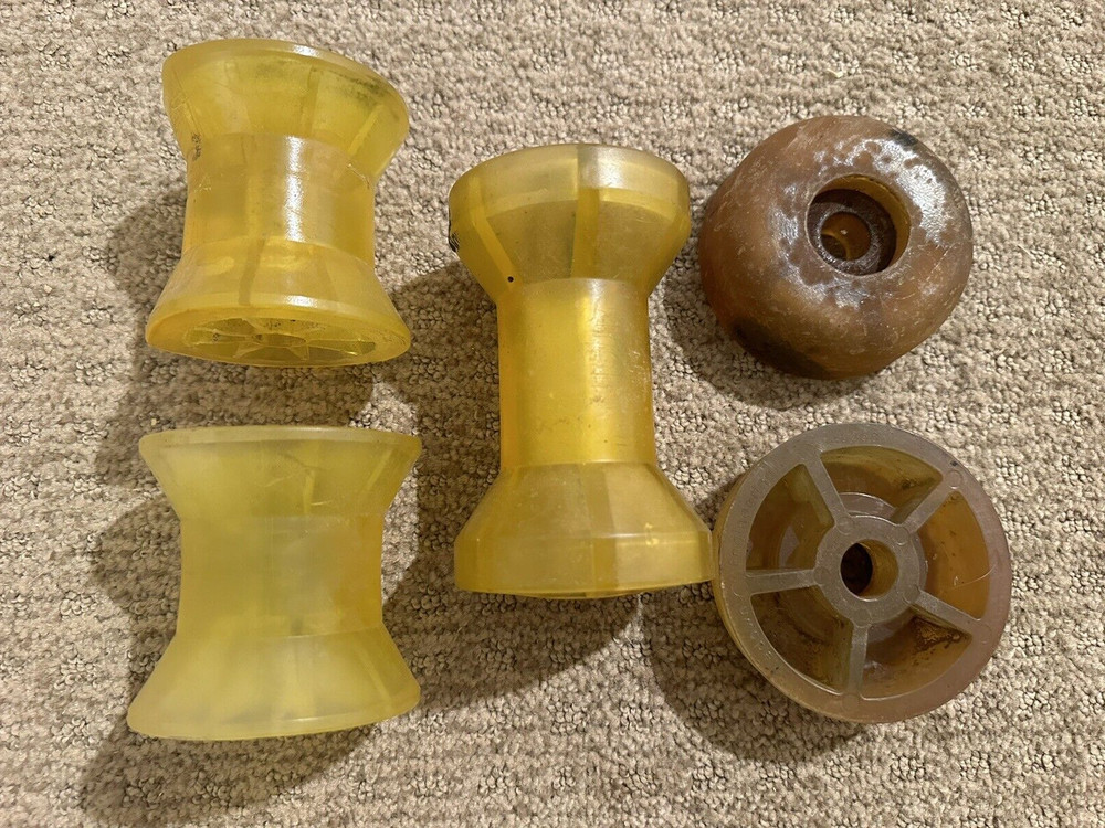 (1) Yellow Polyurethane Boat Trailer Bow Stop Roller Assembly & (2) Bow Rollers
