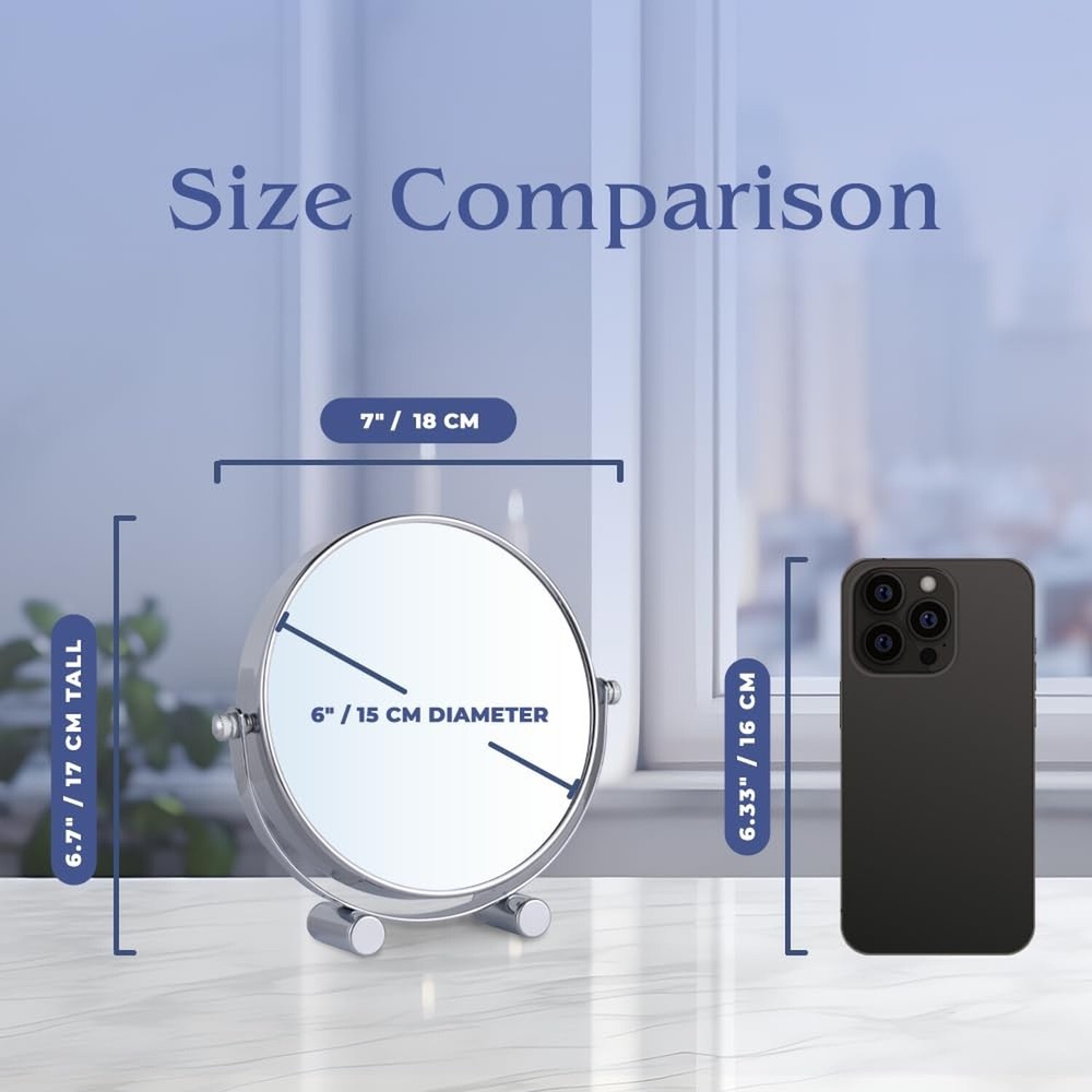 MIRRORVANA Small 15X Magnifying Tabletop Mirror for Makeup - Double Sided 15x...