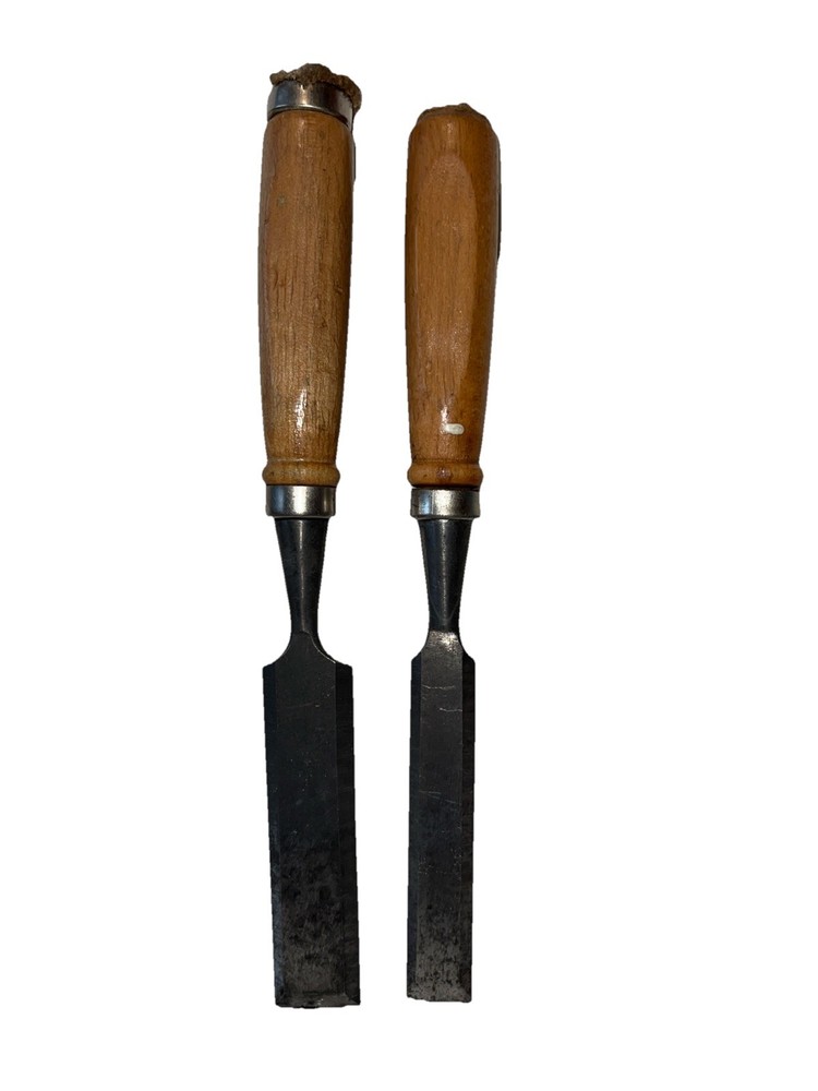 Vintage 2-Beveled Edge Socket Chisel 3/4" & 1" Unbranded