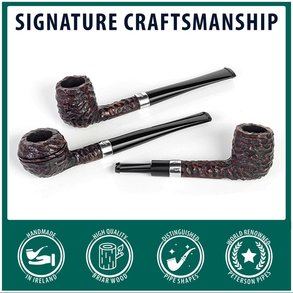 Peterson Pipes Junior Rusticated Bent Billiard - Small Handmade Irish Briar Pipe