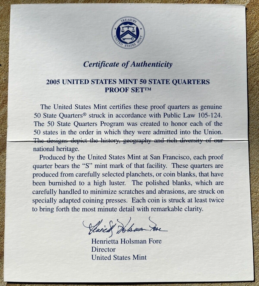 2005 US Mint 50 State Quarter Proof Set