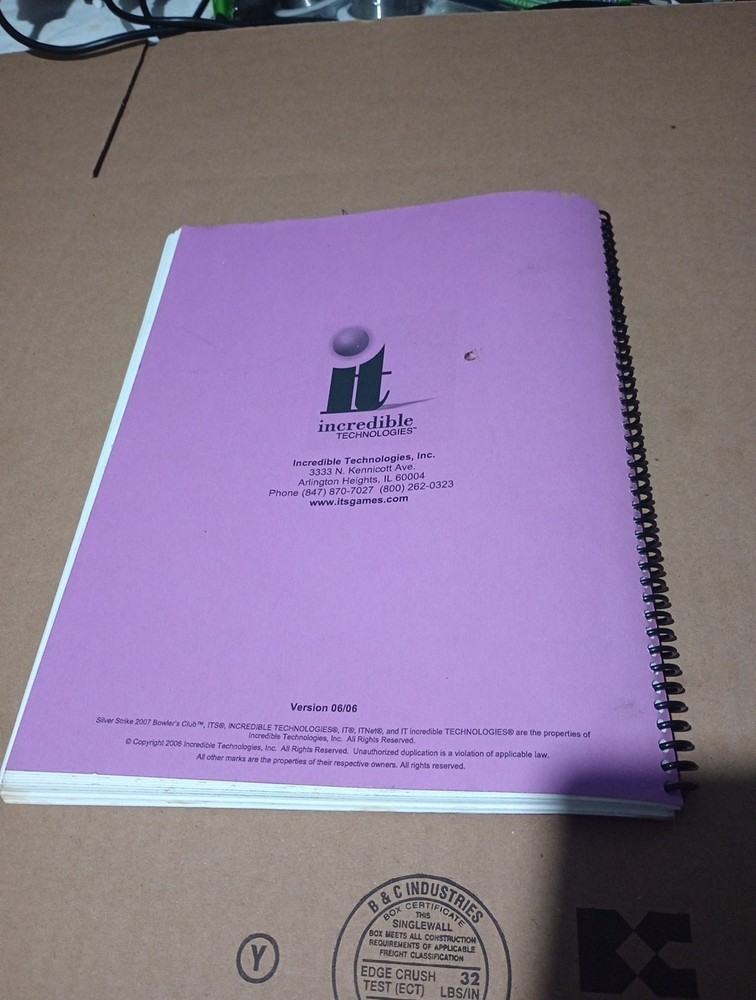 IT Silver Strike Bowling 2007 Original Arcade Game Manual