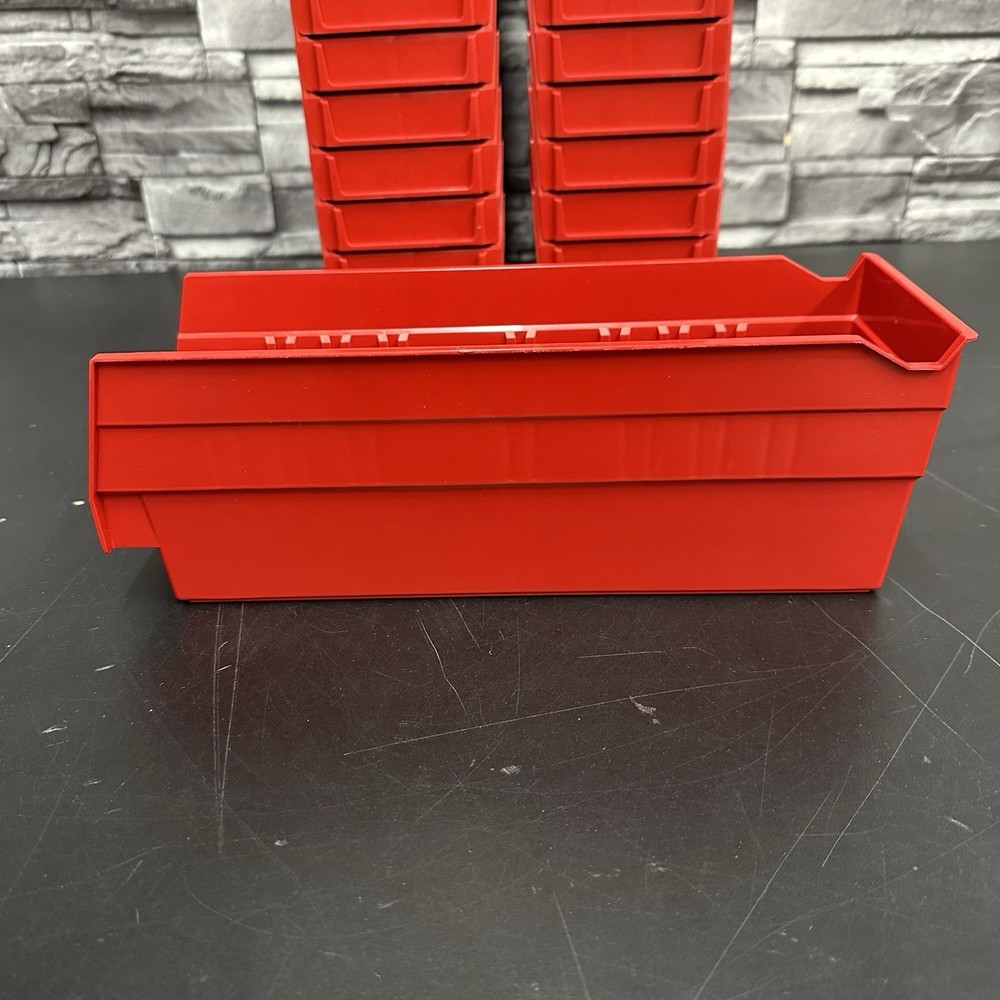 Quantum Nesting Plastic Shelf Bin 12" x 4-1/8" x 4", 32/Case Red (Read Desc)