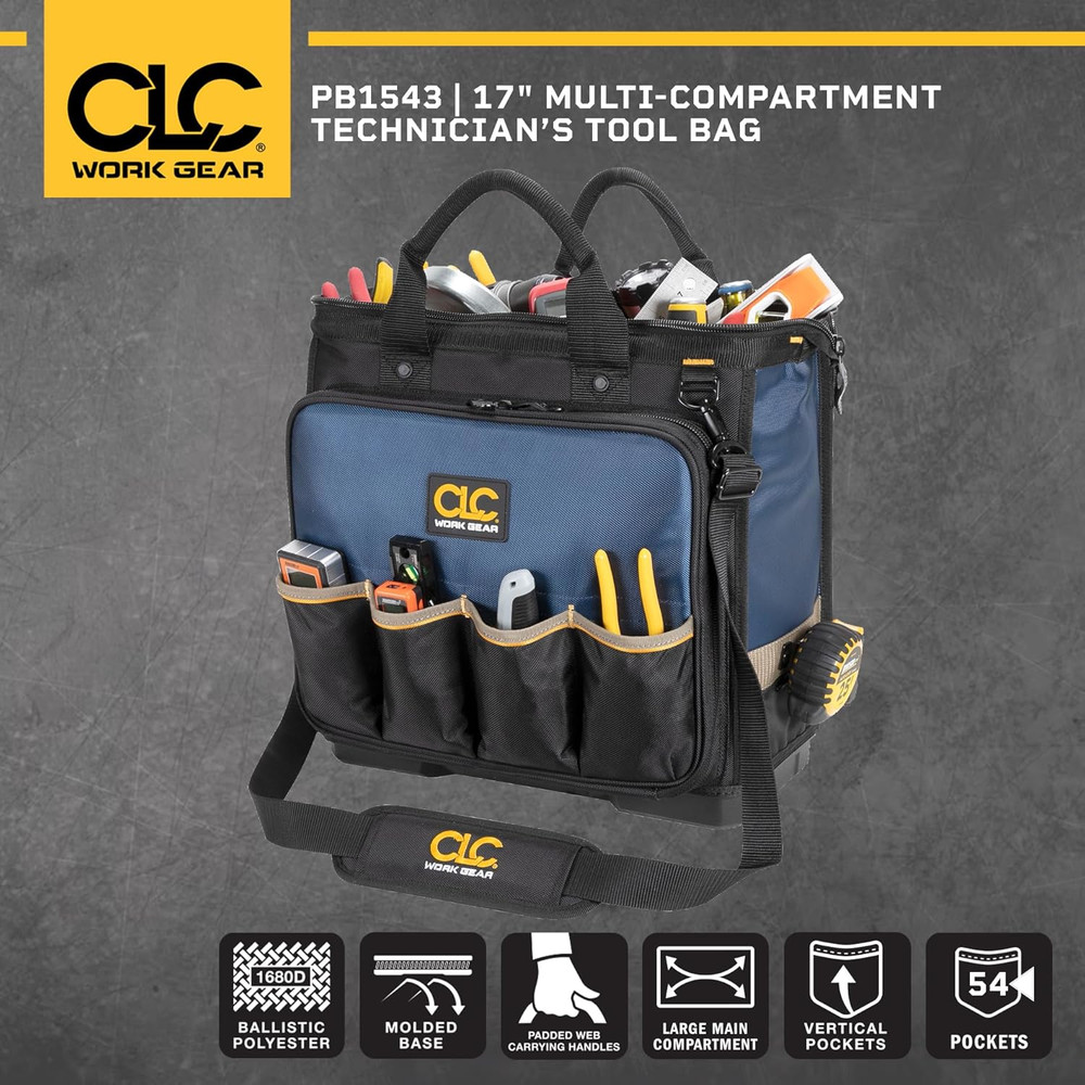 CLC Work Gear PB1543 17" Molded Base Multi-Compartment Technician'S Tool Bag,Bla