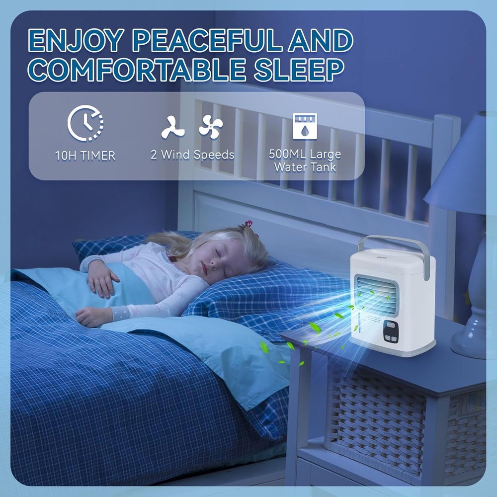 1~12h Timer Adjustable air outlet, White Portable Air Conditioners Water Tank