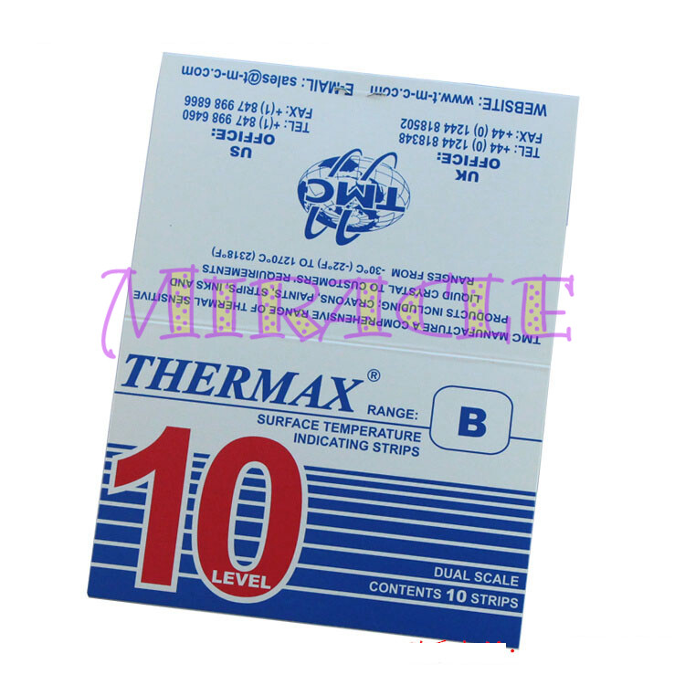 10 strips/pack For 10 Level Range B 77-127°C/171-261℉ Temperature Label