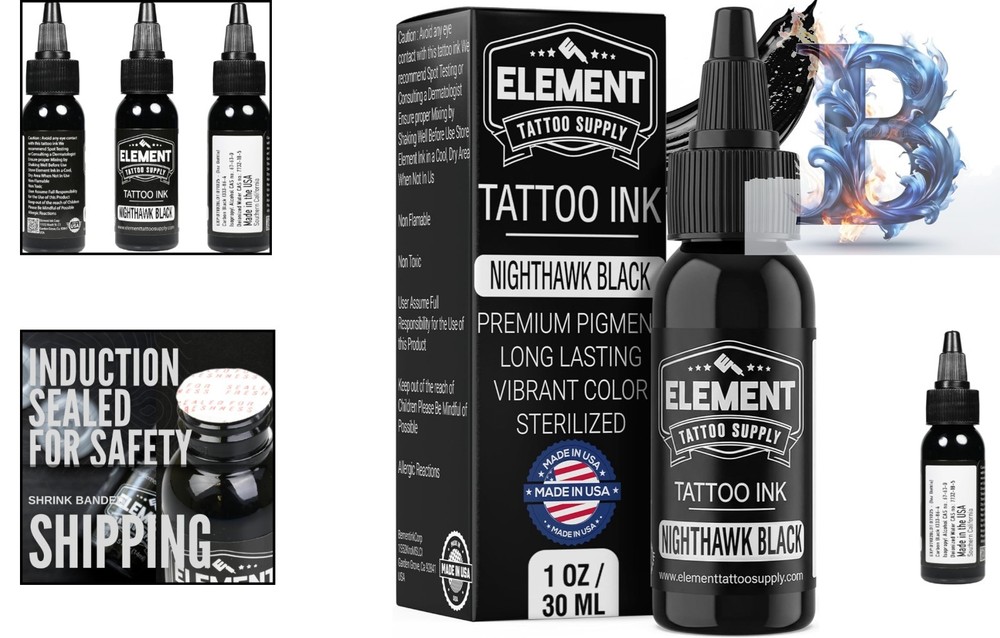 1oz Nighthawk Tattoo Ink - Permanent Black for Precise Outlining & Shading