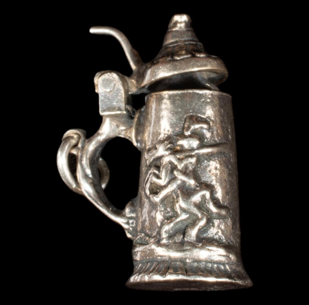 Vintage Silver German Stein Pendant Charm Moveable Lid