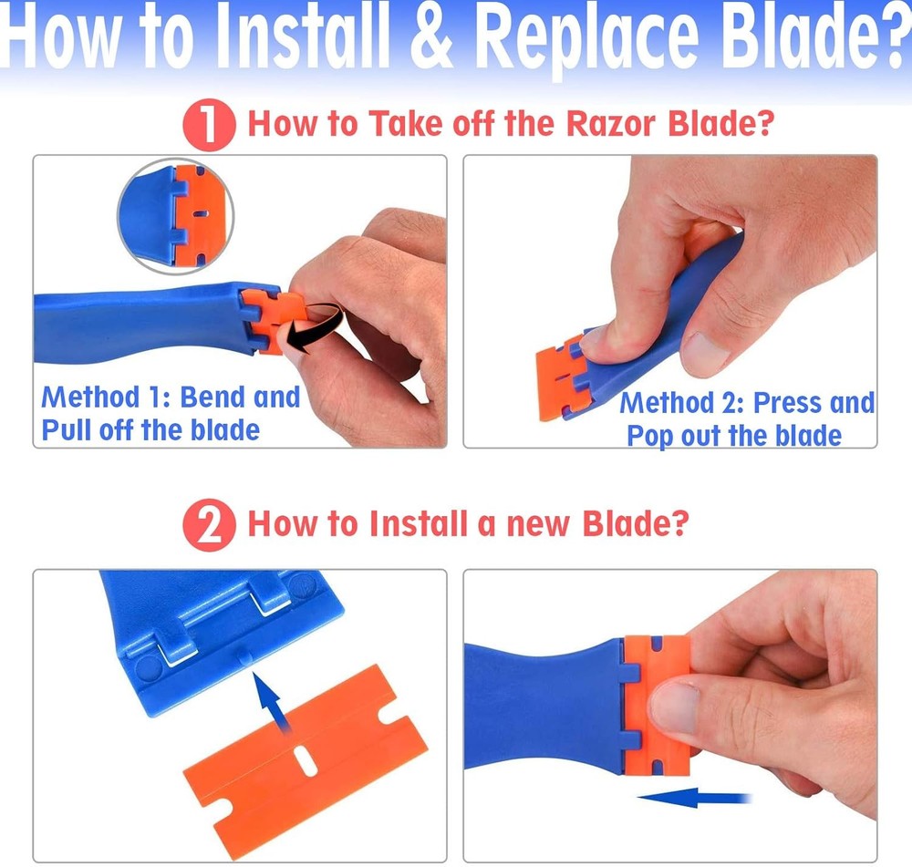 2pcs 1.5” Plastic Razor Scraper with Comfort Handle, Multipurpose Double Edge