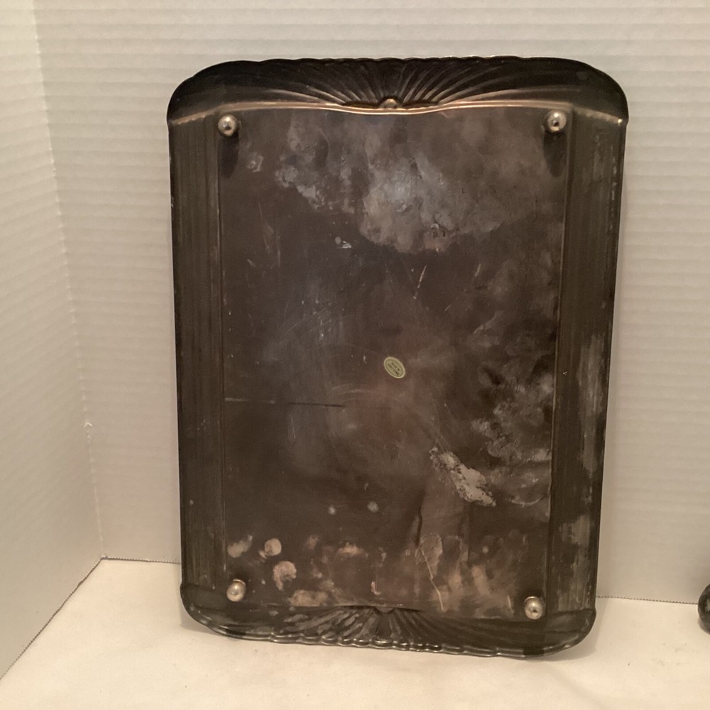 Vintage Silver Plated Table Top Square Footed Mirror