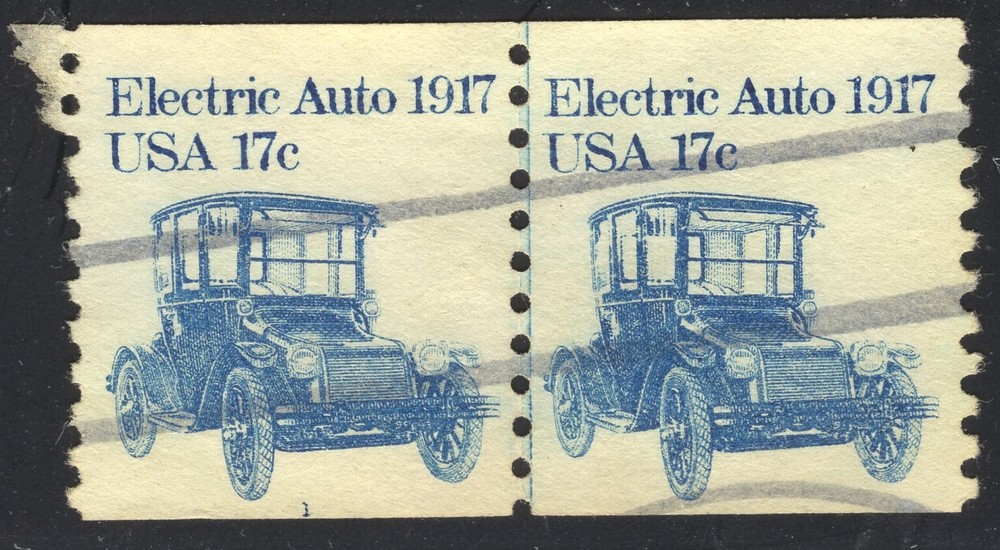 # 1906  17c Electric Auto  - Plate # Line Pair - Pl# 1  - Used