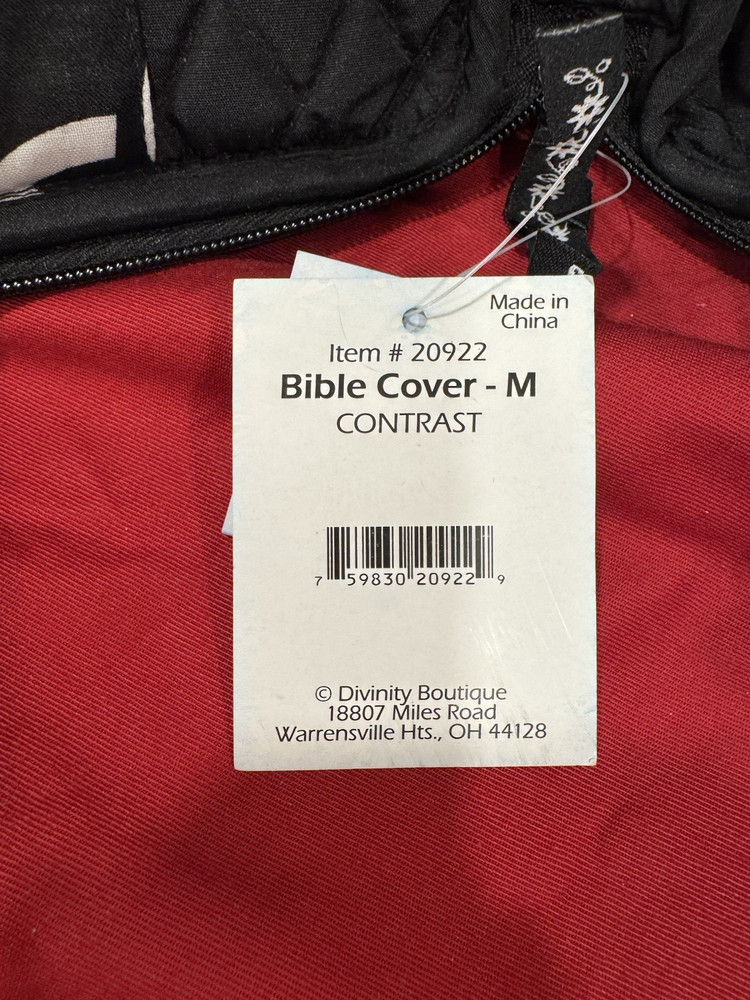 Divinity Black/White Flowers Embroidered Scripture Bible Cover Medium #20922