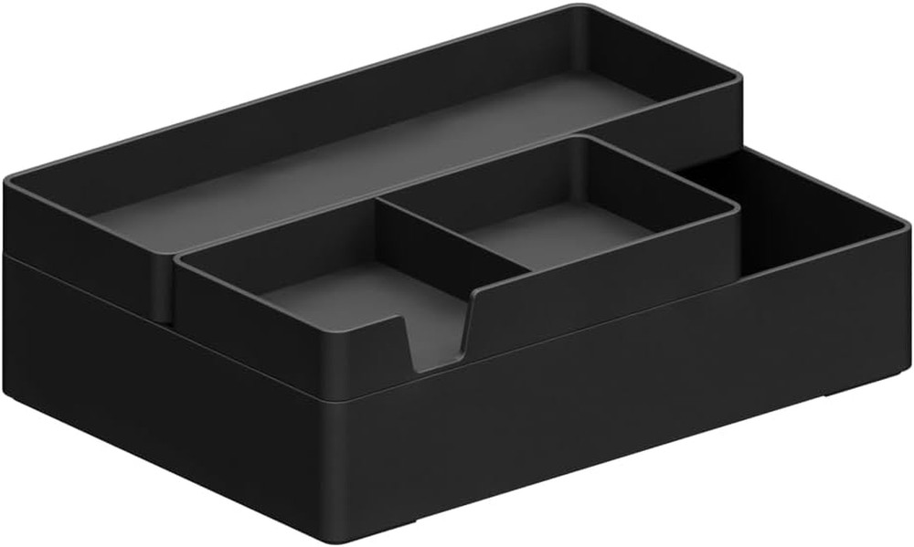 Rectangular Plastic Desk Organizer Bundle, 3 Pieces with Half Accessory Tray, Sm