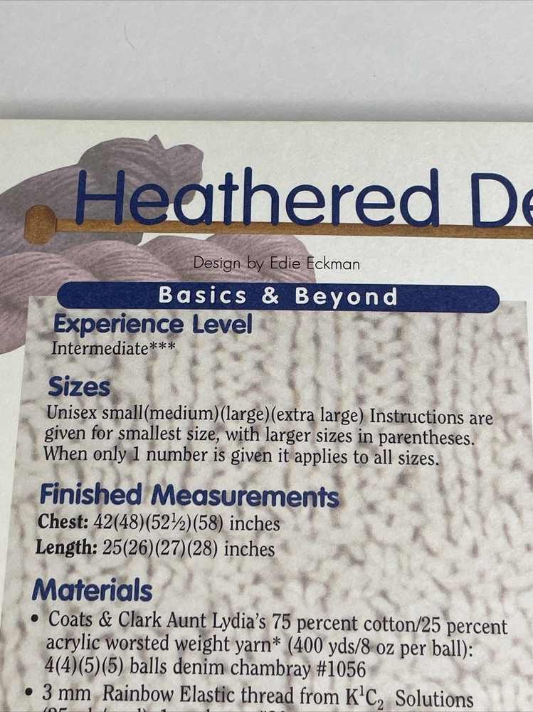 Heathered Denim Pullover Adult Size S M L XL Knitting Pattern