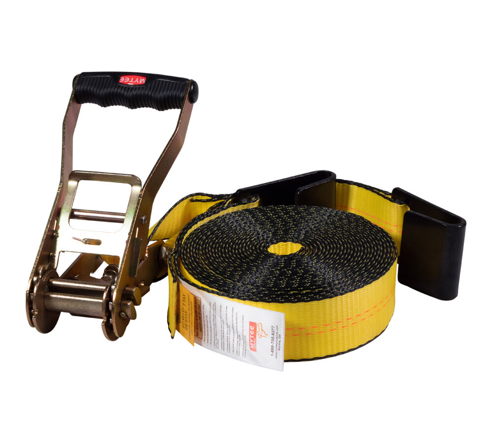 (4 Pack) 2" x 30' Ratchet Strap with Flat Hook - Yellow