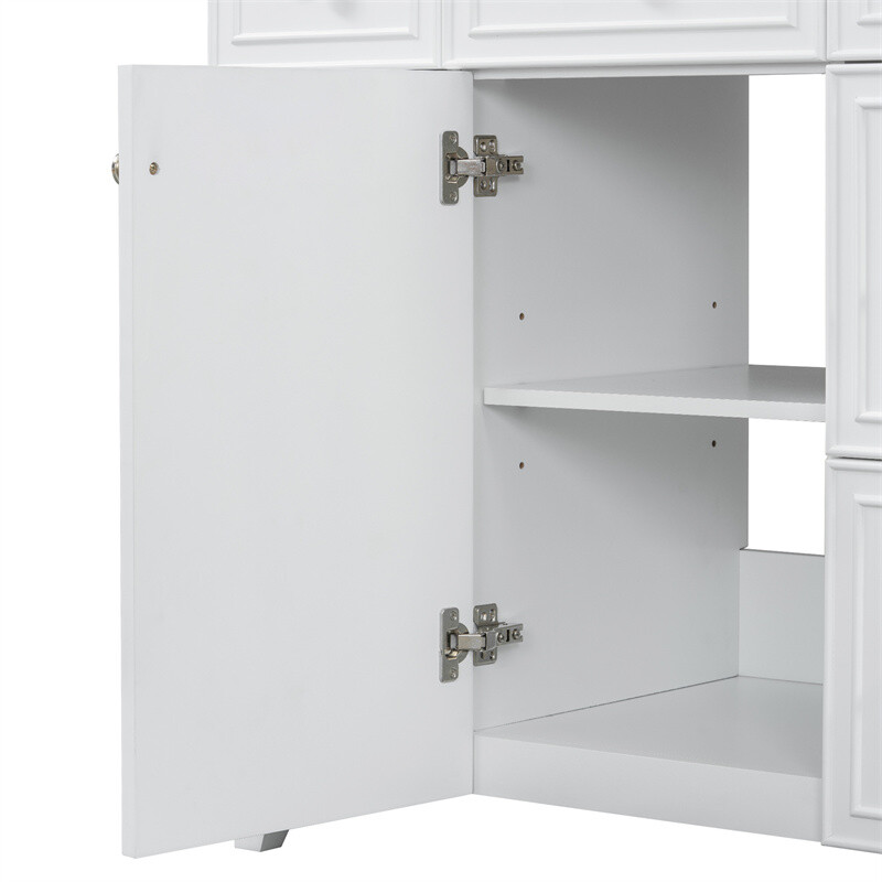 36" White Bathroom Vanity Set,Solid Wood Frame w/Ceramic Sink &Versatile Storage