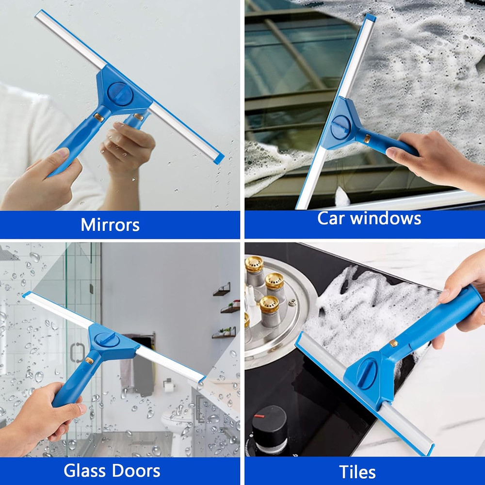Multi-Purpose 13.5" Window Squeegee with 7" Handle, Rotating Window Cleaner for
