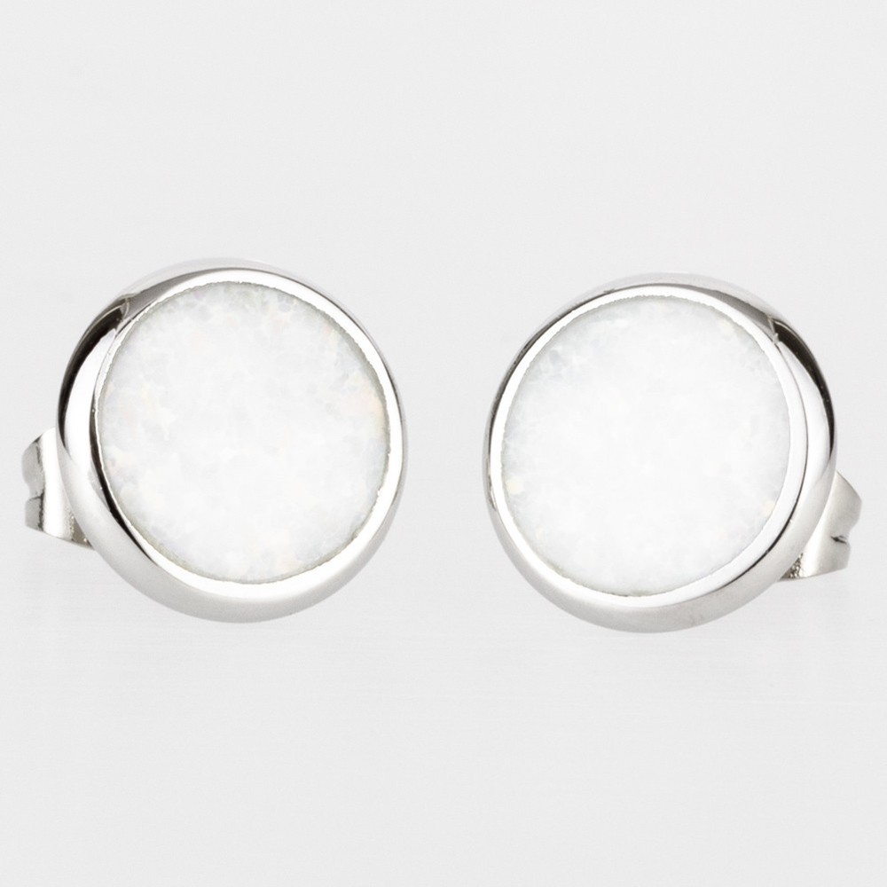Round White Fire Opal Silver Jewelry Stud Earrings