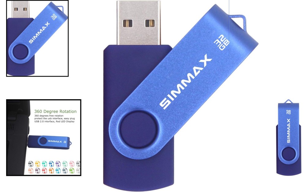 Versatile 32GB USB 2.0 Flash Drive with 9 Mb/s Write Speed & LED Light - Blue