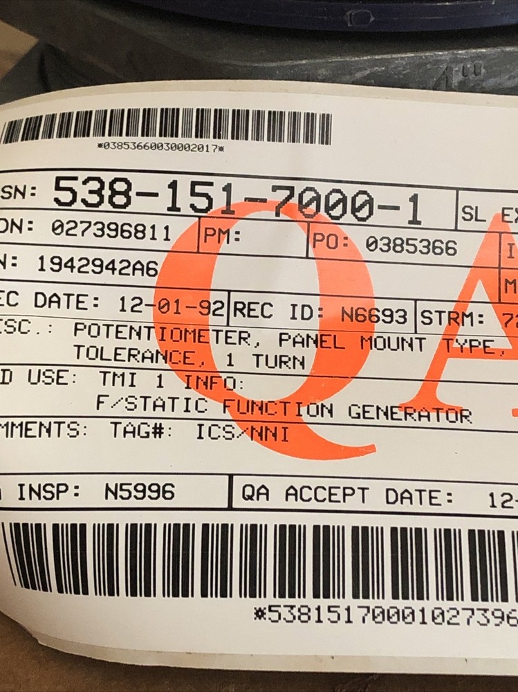 POTENTIOMETER Panel Mount Type 1 Turn,