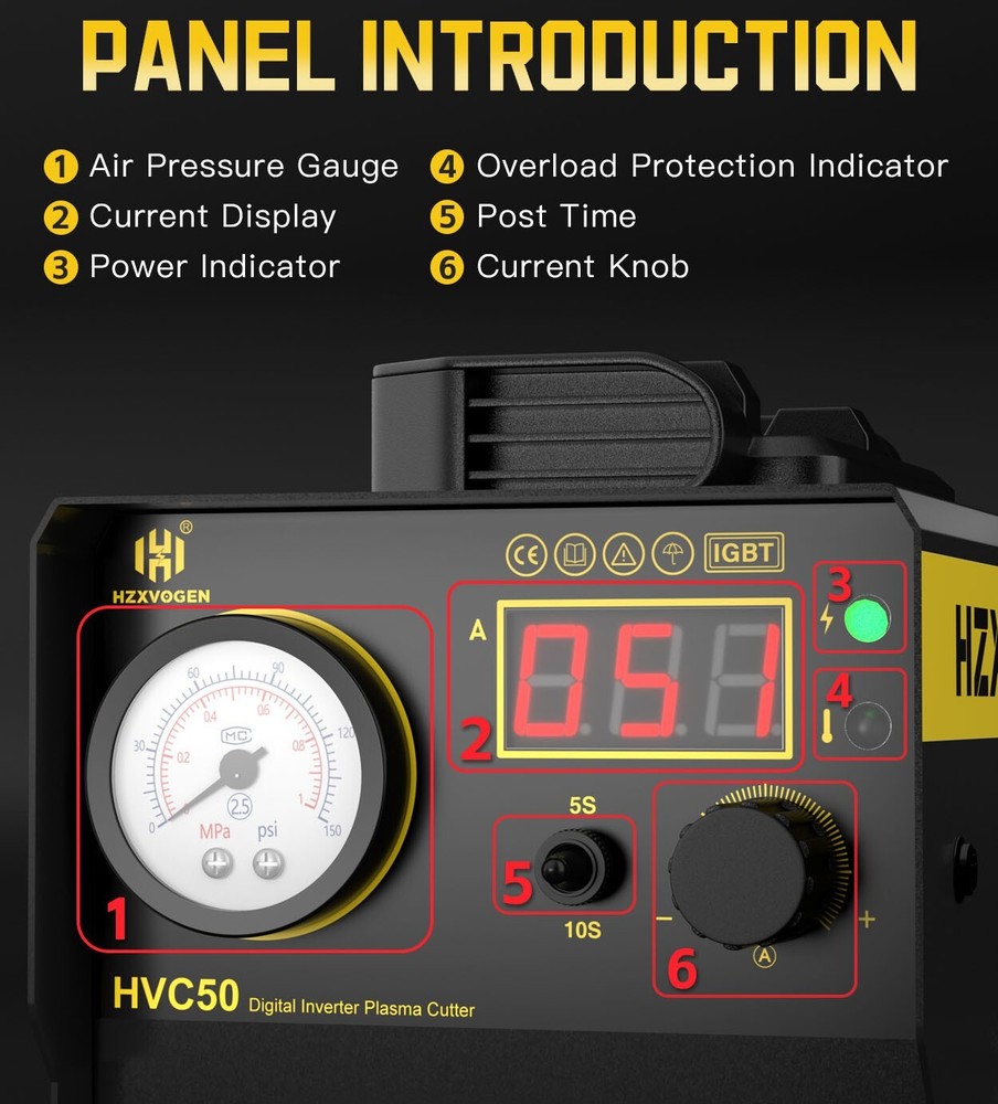 HZXVOGEN HF Pilot Arc Plasma Cutting Machine 110/220V Quick Connect Air Fitting
