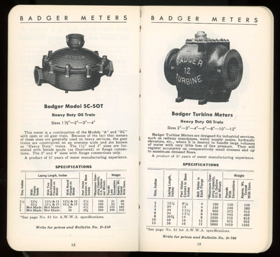 Vintage Badger Meter MFG CO Reference Book Small Illustrated