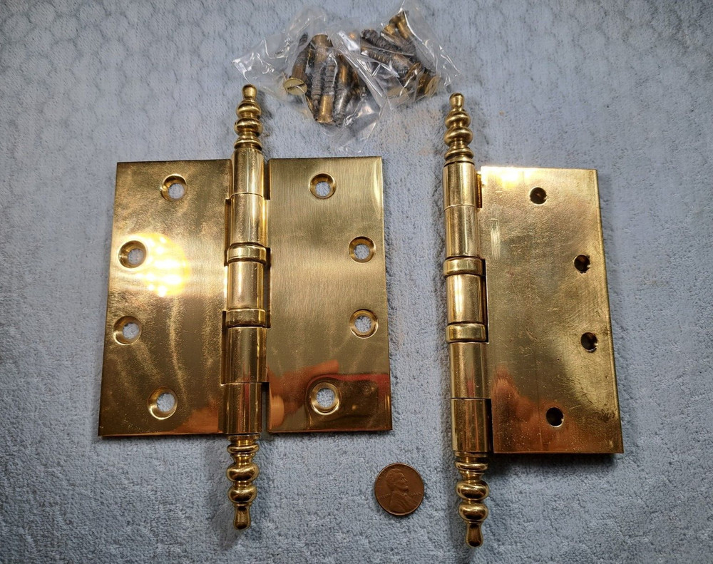 4-1/2 x 4-1/2 Brass Steeple Hinges NOS