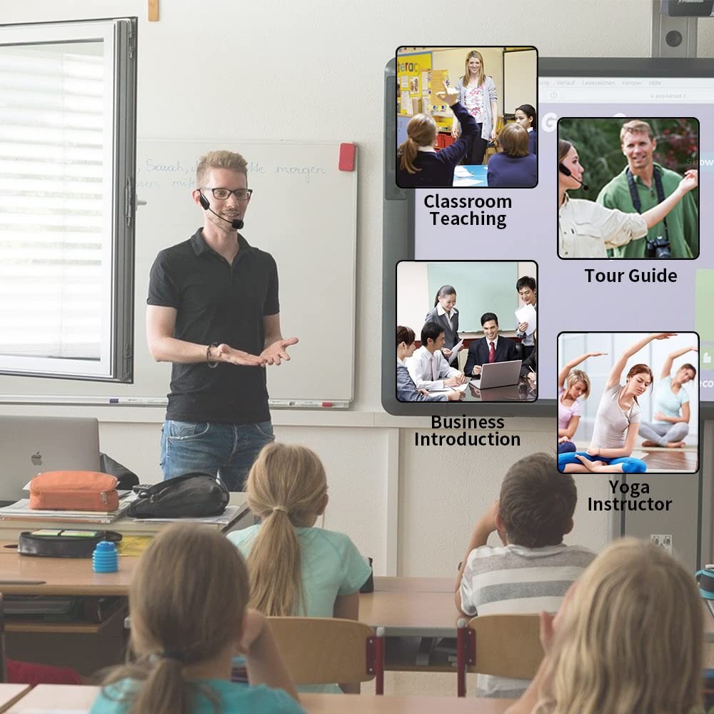 Wireless Microphone System for 2 People, 2.4G Dual Headset Black