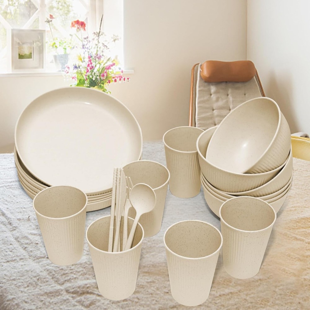 Wheat Straw Dinnerware Sets -DAPIPIK 42 Piece Unbreakable Dinnerware Sets for 6,