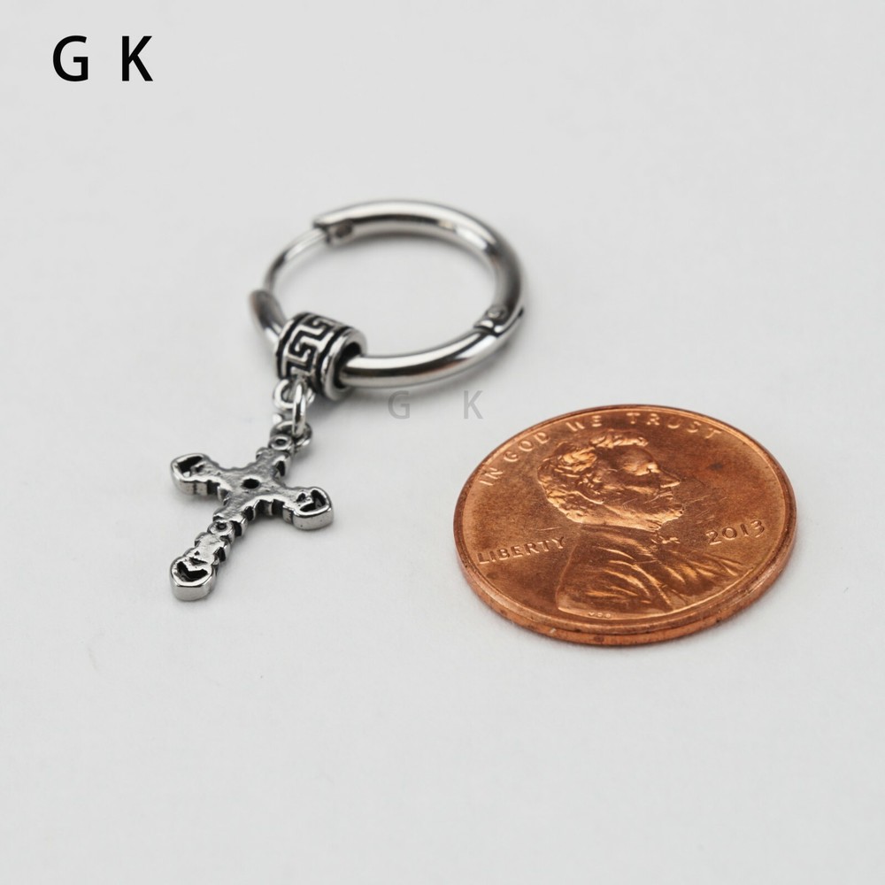 2pcs Stainless Steel Cross Huggie Hoop Dangle Drop Stud Earrings Piercing