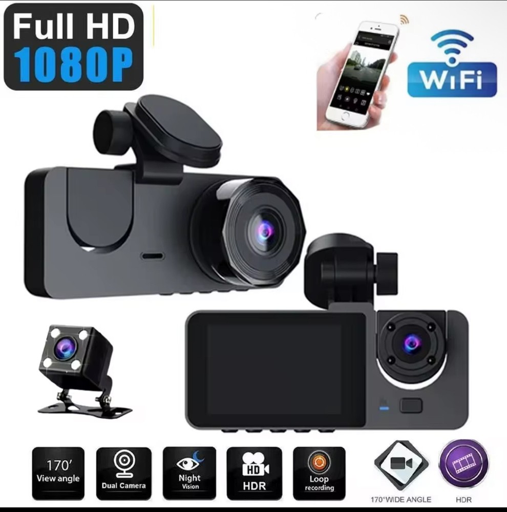3 Camera Dash Cam Front Rear Inside -  WITH WIFI- Video Recorder Night VisioN