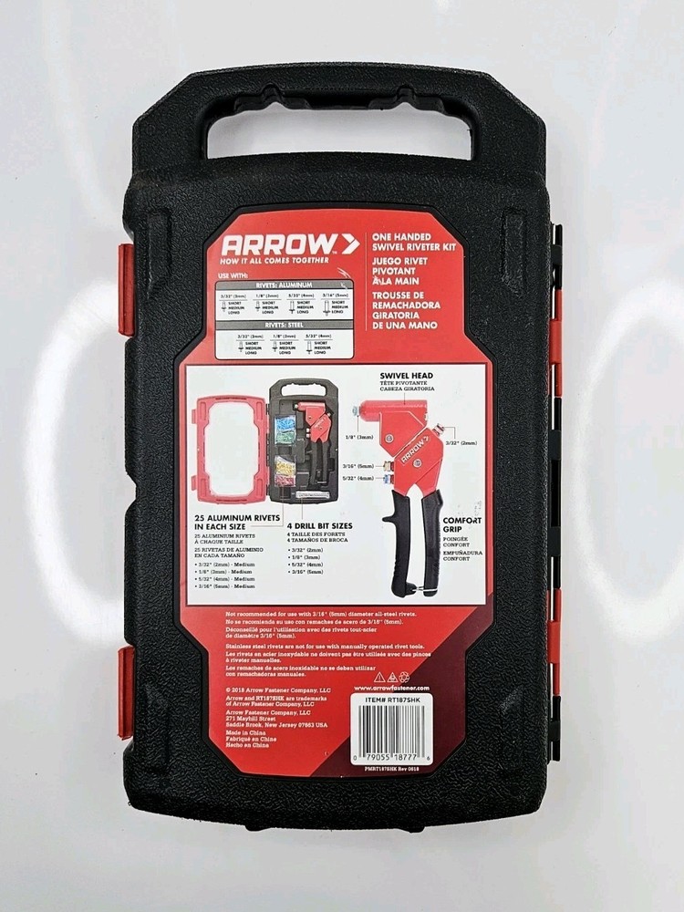 Arrow Swivel Head Rivet Kit w/Drill Bits, Case, w/ Mixed Size Rivets
