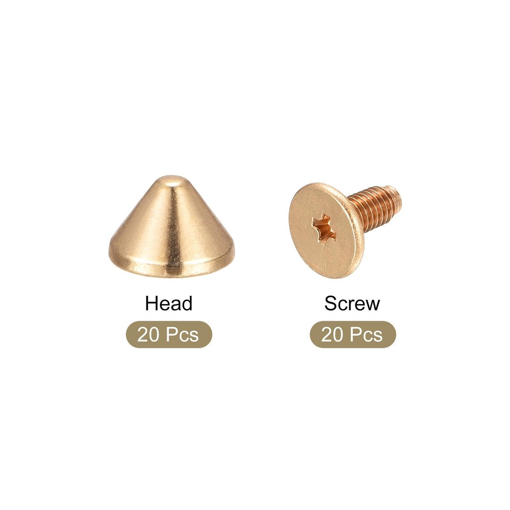 9x6mm Screw Back Rivets, 20 Set Solid Leather Studs Gold Shades